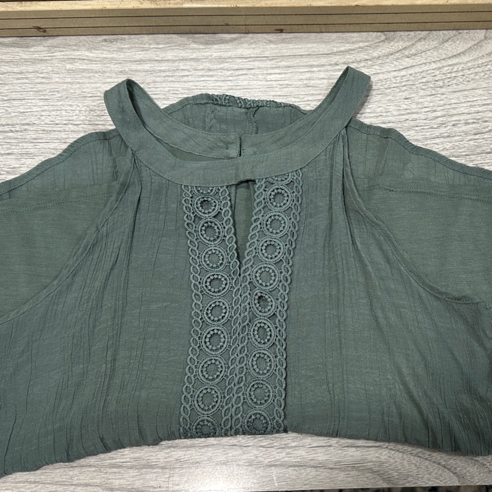 Boho Crochet Front Cutout Top in Sage Green